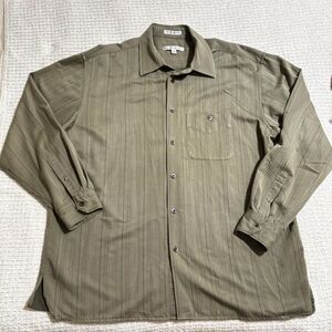 Geoffrey Beene Olive Pinstripe Button Front Shirt XL Classic Workwear Business